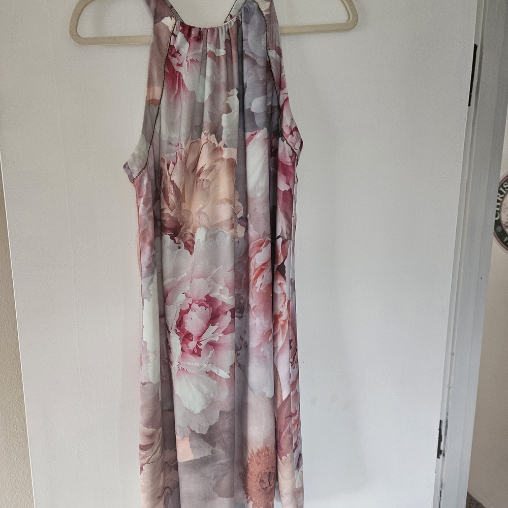 Mango Floral Knee Length Dress - Pink and Gray